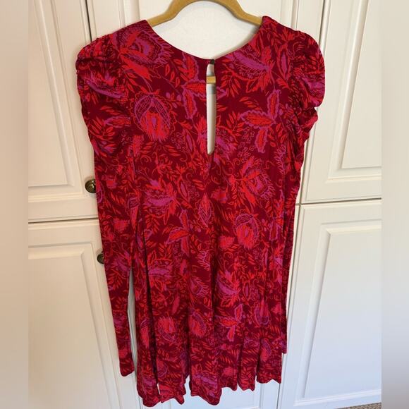 Free People Women’s Hello Lover Dress Tunic Top Size Small Red Ruched Fall - Picture 5 of 12